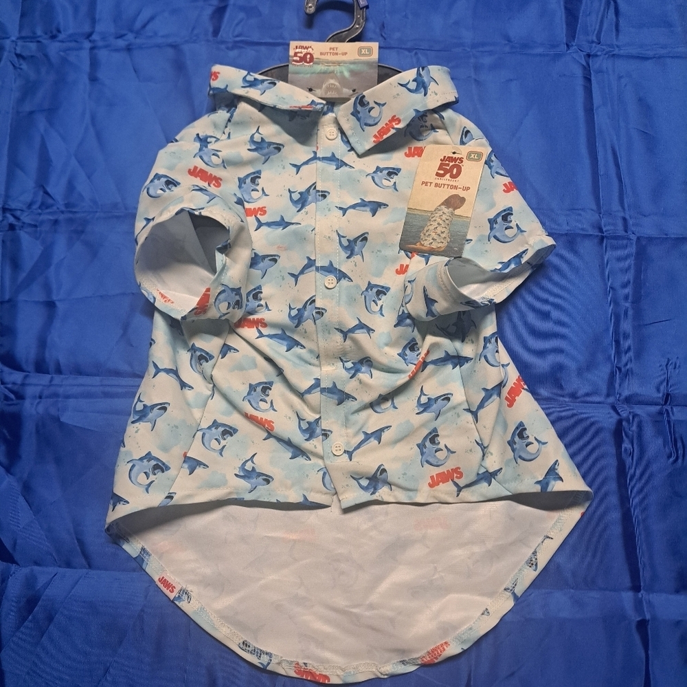 Pet Button - up Shark Print Shirt - Blue